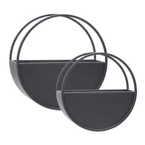 12 in. Black Metal Frame Round Shaped Wall Planter (Set of 2)