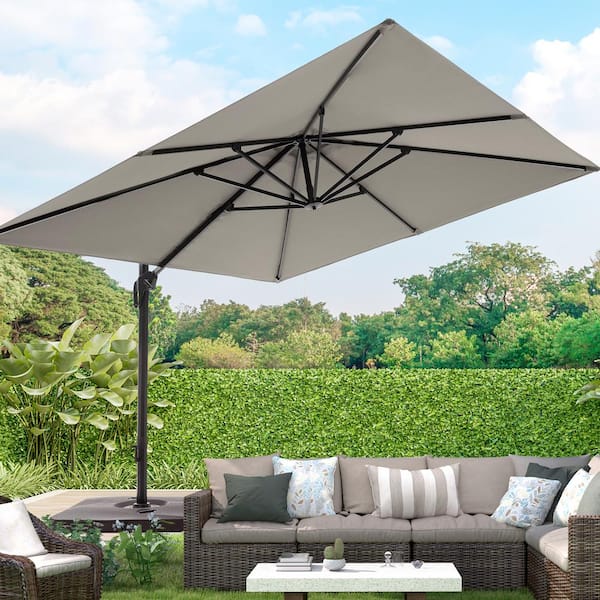 JOYESERY Aluminum Pole Cantilever Patio Umbrella in 10 ft. Square Solution-Dyed Fabric and Innovative 360° Rotation System, Gray