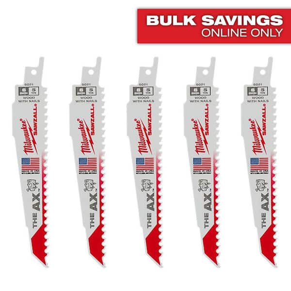 6 in. 5 TPI AX Nail-Embedded Wood Cutting SAWZALL Reciprocating Saw Blades (5-Pack)
