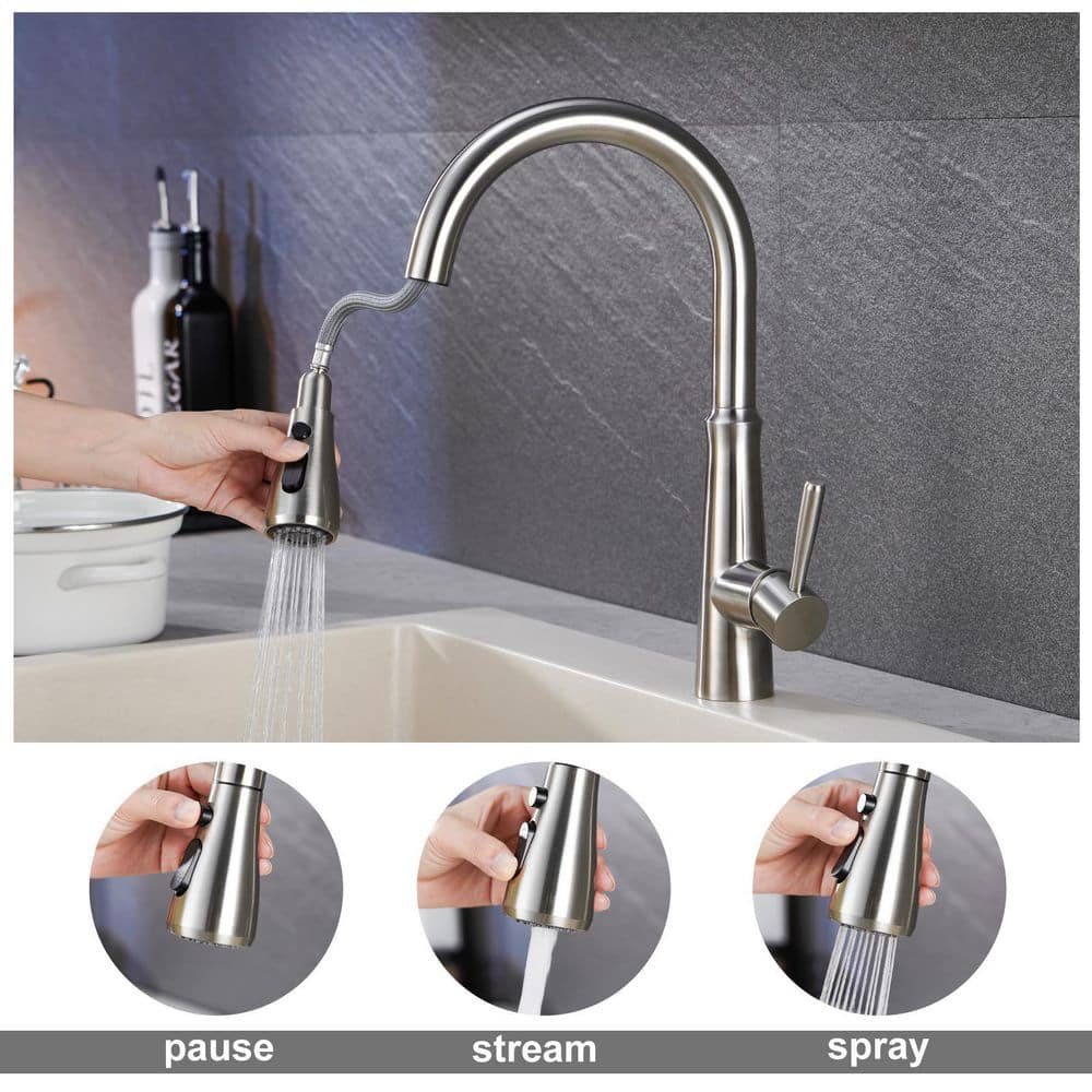 Brushed Nickel Stainless Steel High Arc Kitchen Faucet with Pull Down Sprayer