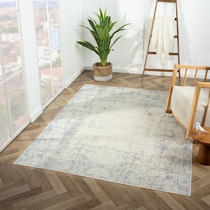 Melody Blue/Gray 7 ft. 10 in. x 9 ft. 10 in. Contemporary Power-Loomed Abstract Rectangle Area Rug