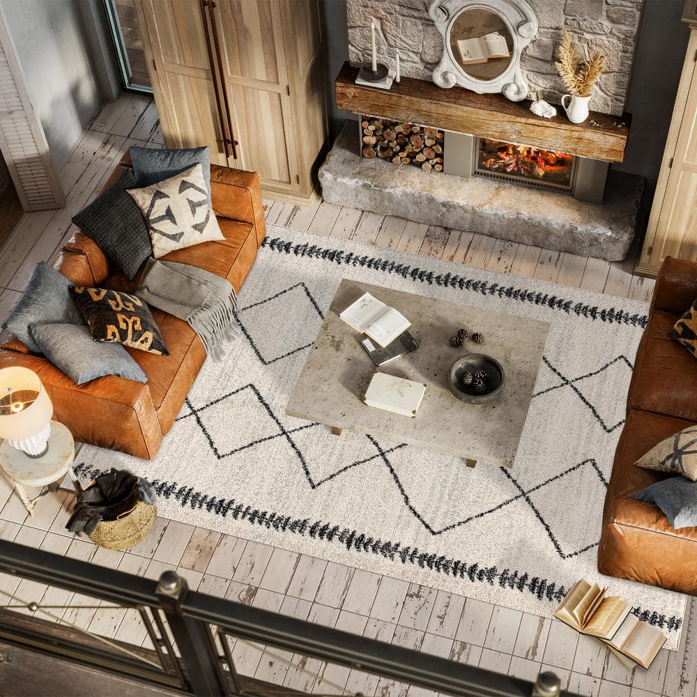Zaina 8' x 10' Black and Cream Geometric Synthetic Area Rug