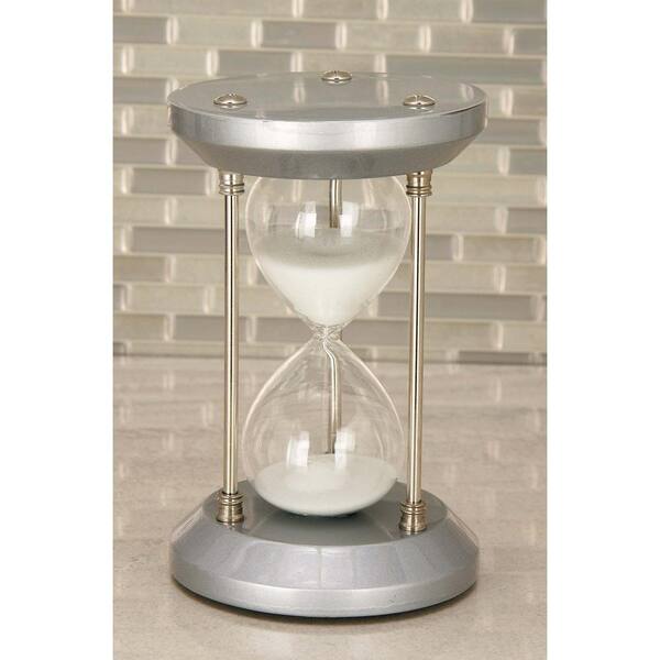 Litton Lane 15-Minute Silver Wooden Hourglass 4 in. x 7 in. Sand Timer