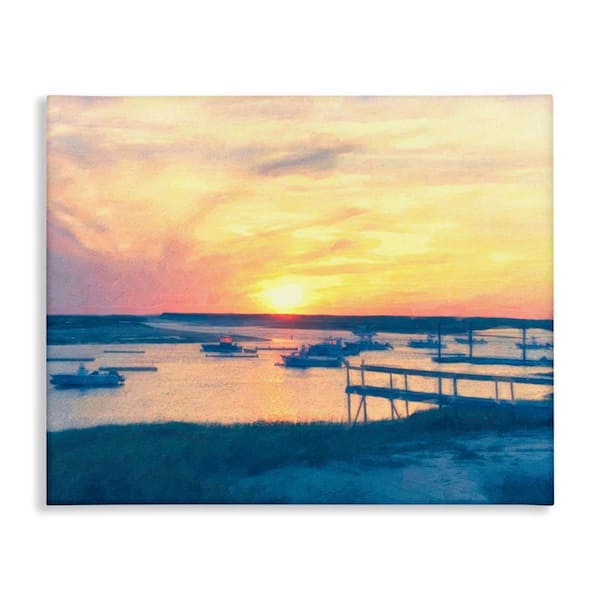 Stupell Industries Boats Illuminated at Sunset by Graffi tee Studios Unframed Nature Graphic Art Print 36 in. x 48 in.