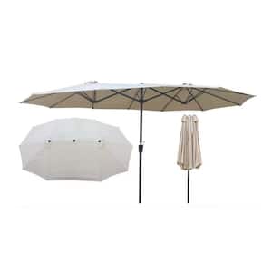 15 ft. x 9 ft. Outdoor Market Garden Extra Large Waterproof Double Side Patio Umbrella with Crank and Wind Vents-Tan