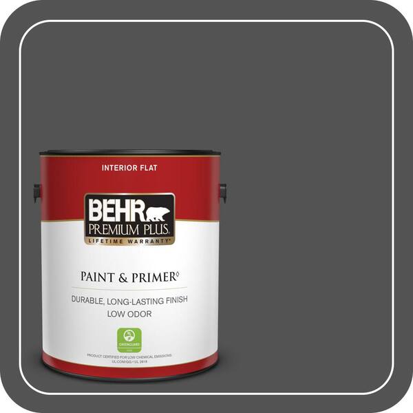 BEHR PREMIUM PLUS 1 gal. #BXC-30 Black Space Flat Low Odor Interior Paint & Primer
