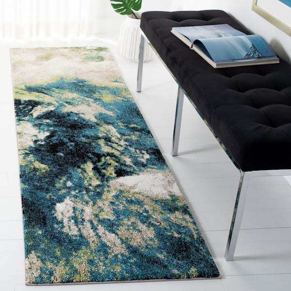 Glacier 2 ft. x 10 ft. Navy/Green Abstract Runner Rug