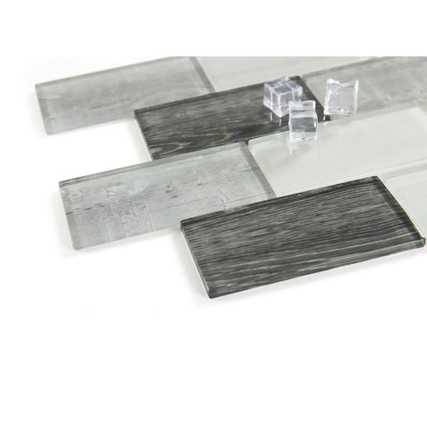 Gray 12 in. x 12 in. Glossy Texture Glass Brick Mosaic Wall Tile(7.75 sq. ft. /case)