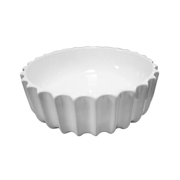Barclay Products Antonette White Vitreous China Round Vessel Sink with Fluted Exterior