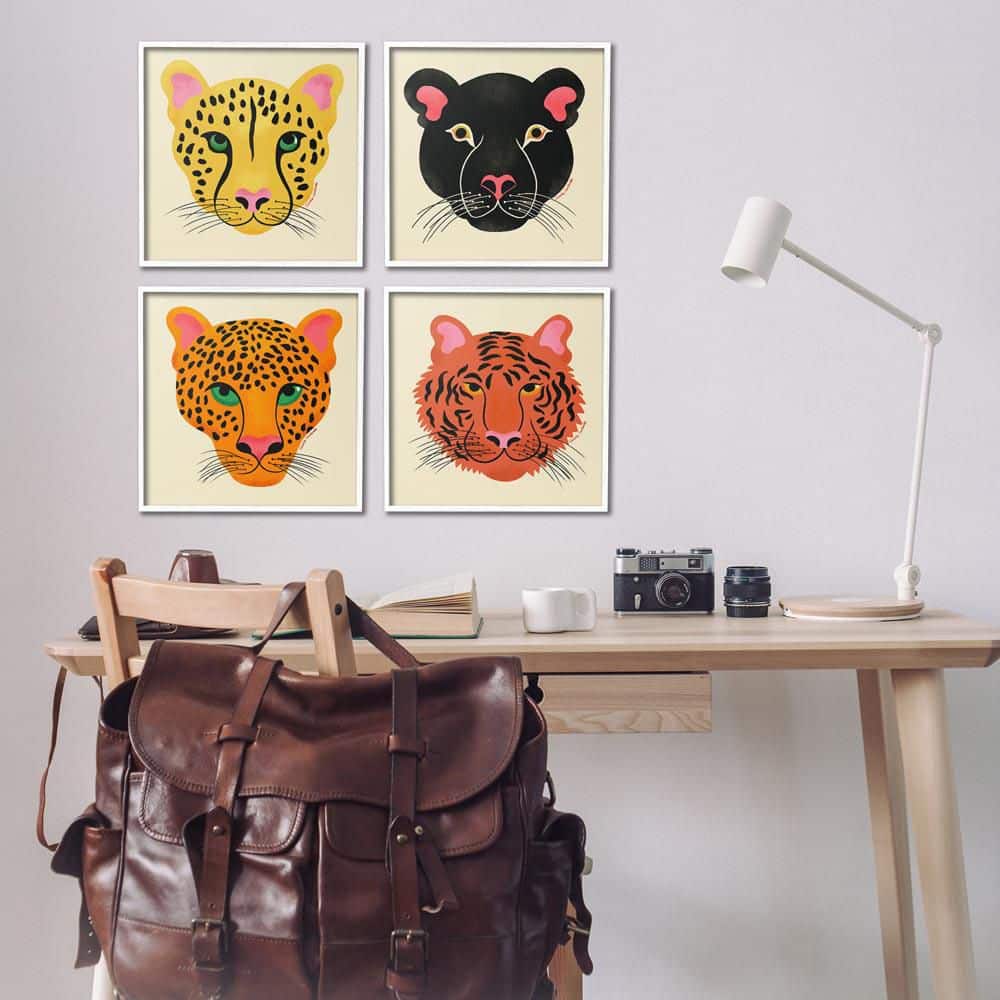 Modern Jungle Wildlife Faces by Carrie Cantwell 4-Piece White Framed Animal Giclee Art Print 17 in. x 17 in. price history on PriceWatchPro