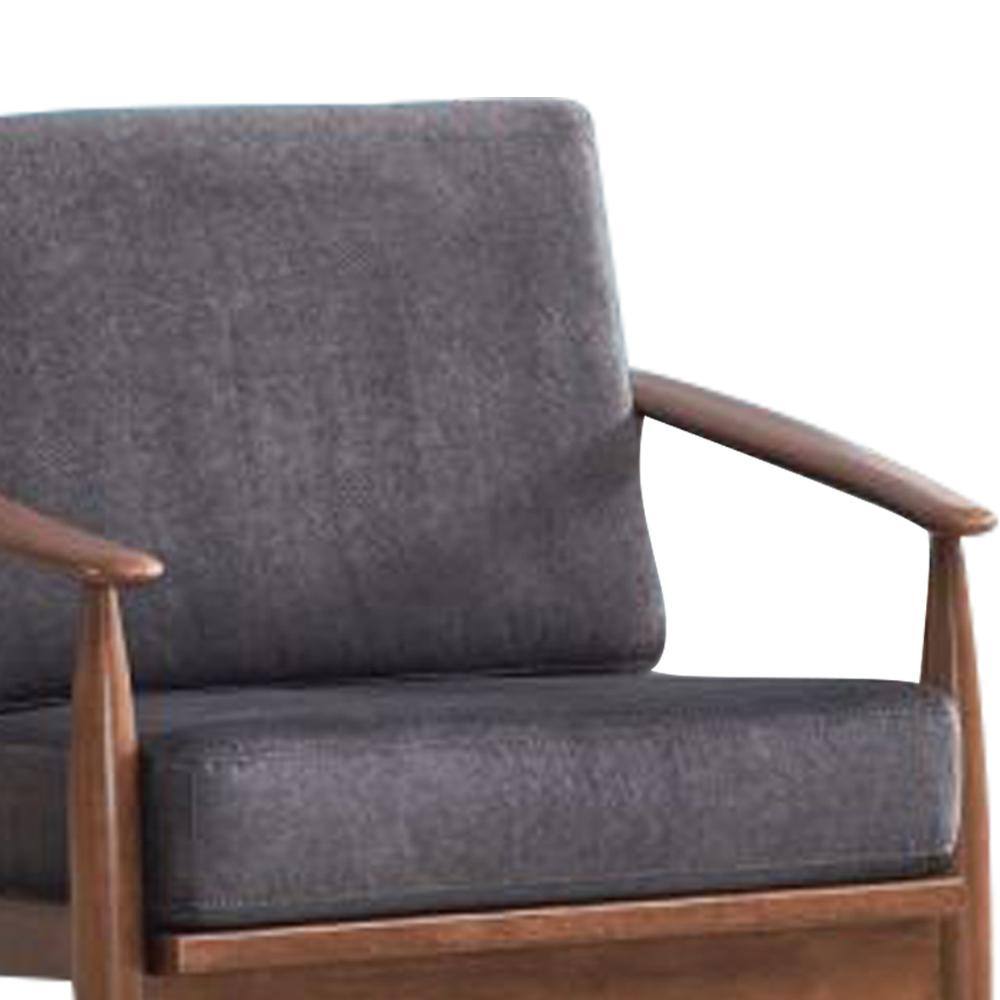 Charcoal Fabric and Brown Wood Mid-Century Modern Accent Chair