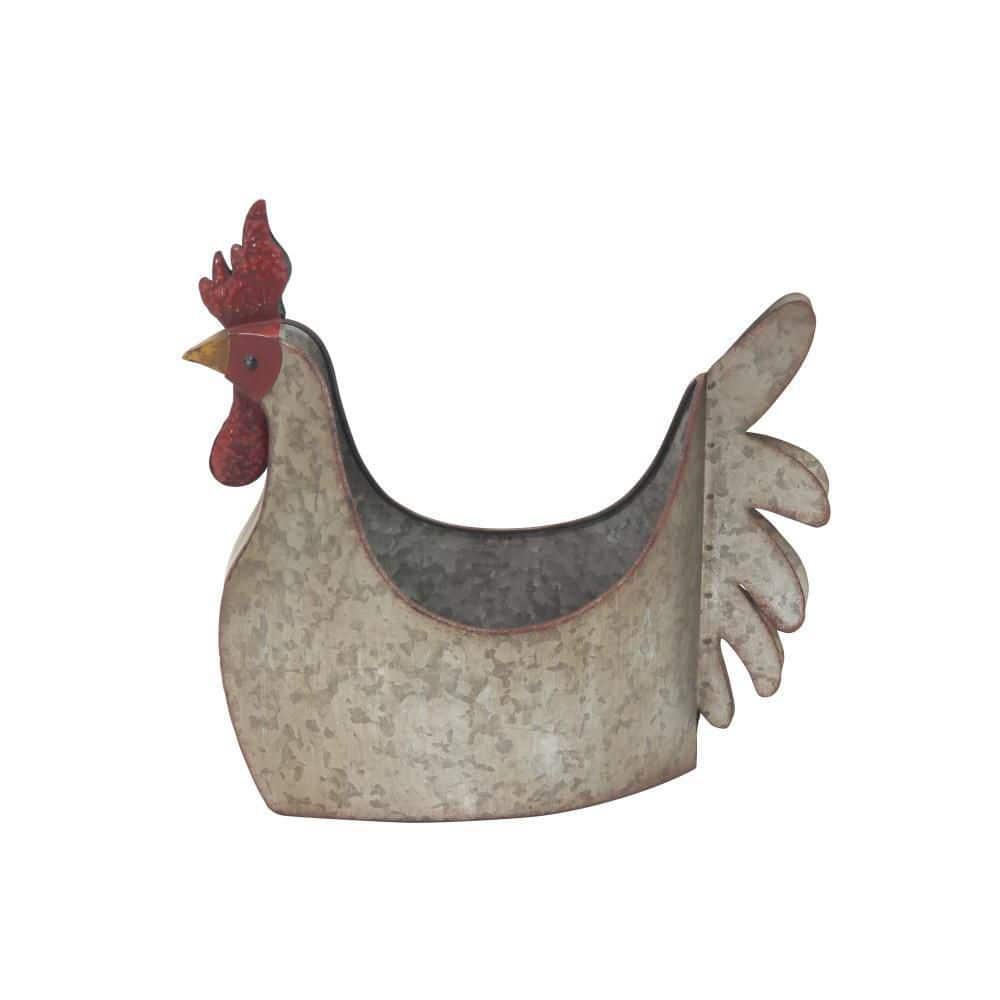 Gray Metal Rooster Novelty Planter for Indoor/Outdoor Use