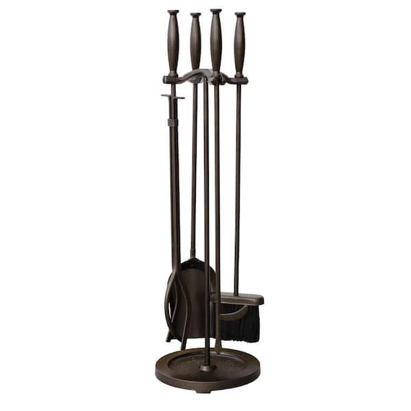 UniFlame Bronze 5-Piece Fireplace Tool Set with Cylinder Handles and Heavy Weight Steel Construction