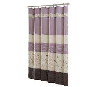 72 in. W x 72 in. L Faux Silk Embroidered Floral Polyester Shower Curtain in Purple