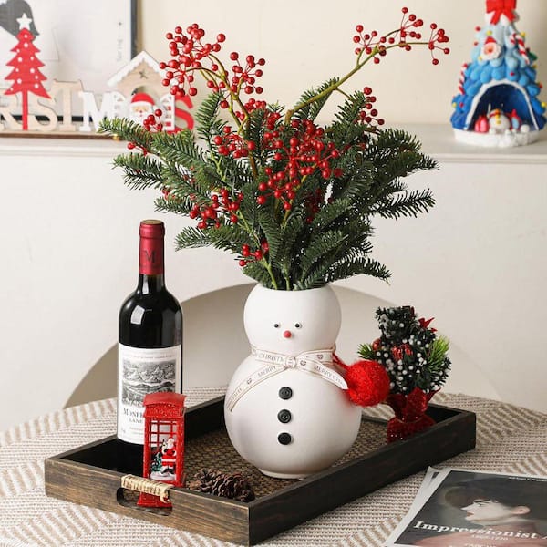 Angel Sar 9.1 in. Snowman Series White Ceramic Round Decorative