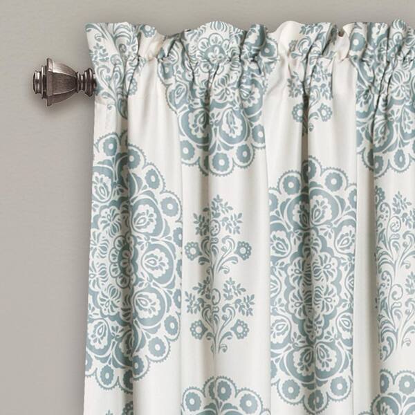 Lush Decor Navy/White Floral Rod Pocket Room Darkening Curtain - 52 in. W x  95 in. L (Set of 2) 16T004329 - The Home Depot