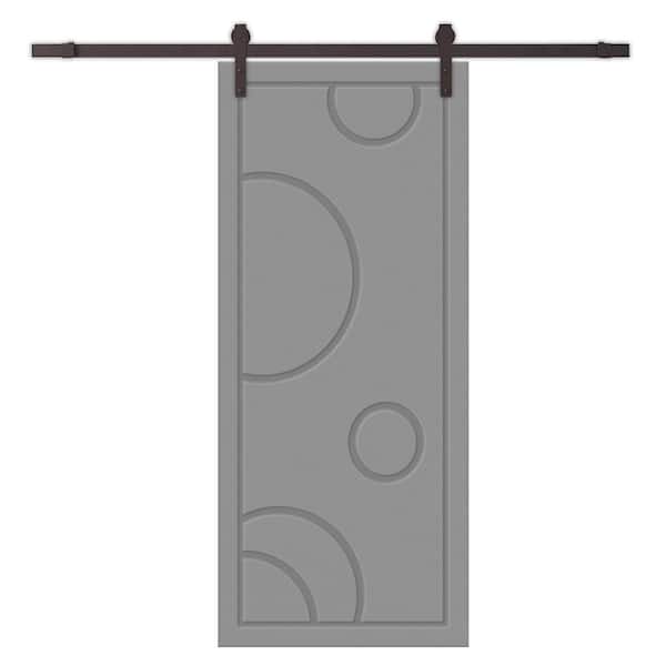 CALHOME 30 in. x 96 in. Light Gray Painted Composite MDF Paneled Interior Sliding Barn Door with Hardware Kit