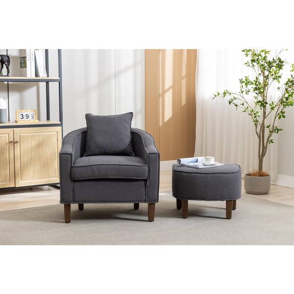 Amold Upholstered Barrel Accent Armchair with Ottoman and Pillow Willa Arlo Interiors Fabric: Dark Gray