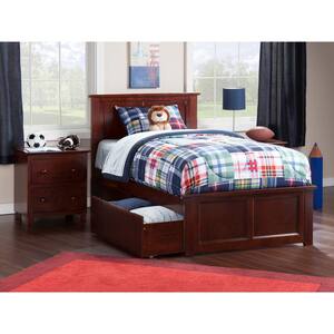 Madison Walnut Twin XL Platform Bed with Matching Foot Board and 2 Urban Bed Drawers