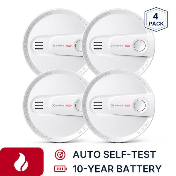 10-Year Battery Smoke Detectors with Photoelectric Sensor and LED Warning Light (4-Pack)