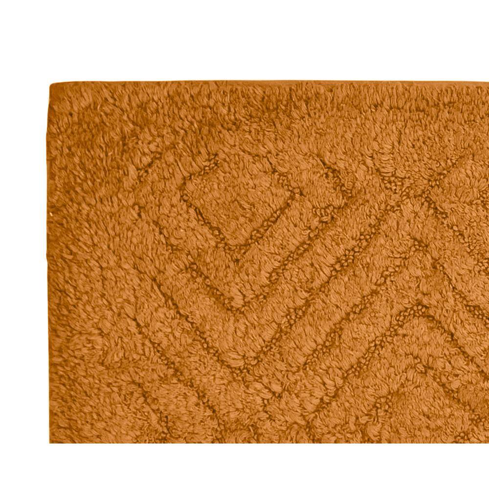 Orange Diamond Pattern Cotton Bath Rug Set