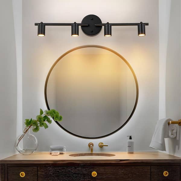 Sharon Matte Black 24.8 in. W Industrial 4-Light Rotatable Integrated Dimmable LED Vanity Light (Ceiling/Wall Mount)