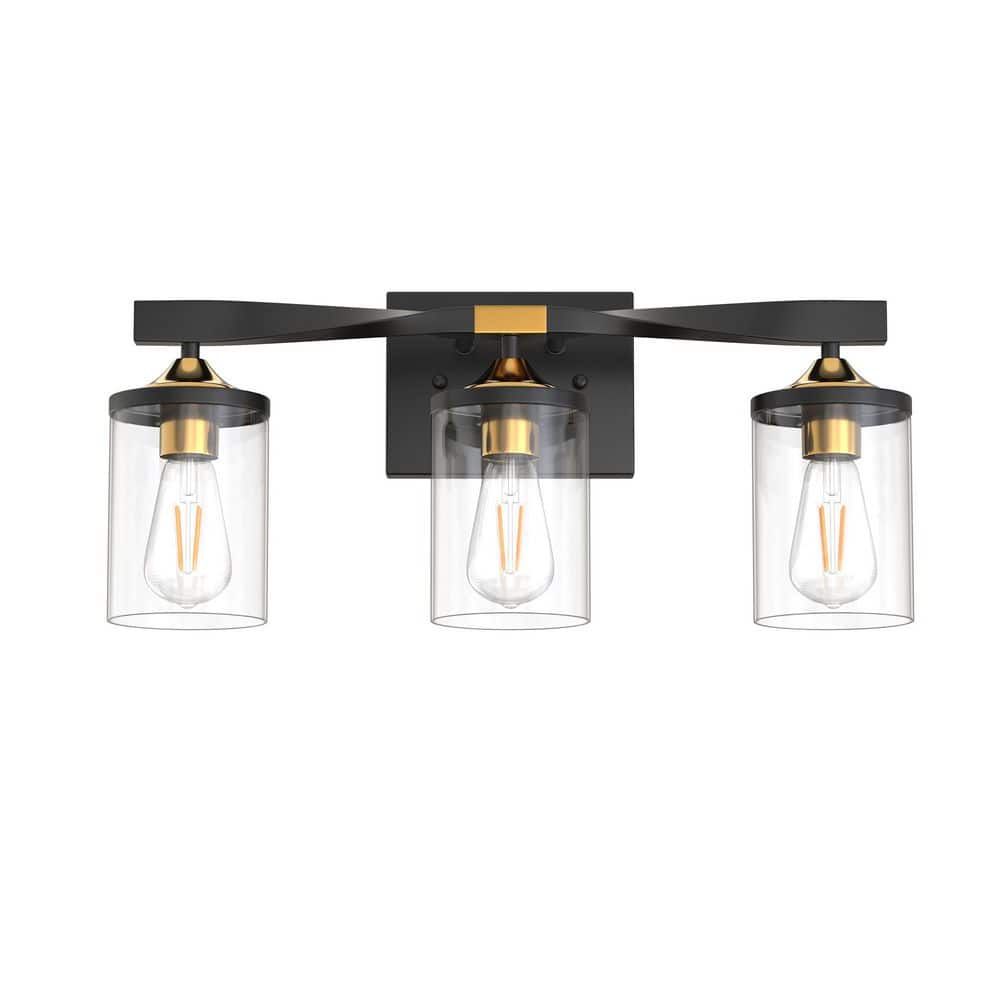 19.7 in. 3 Light Black and Gold Vanity Light with Straight Clear Glass Shades Industrial Wall for Bathroom E26 Base price history on PriceWatchPro