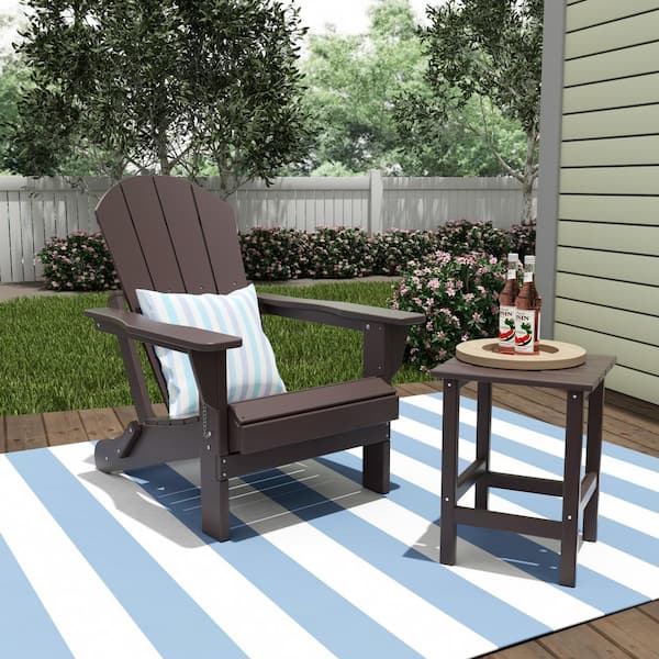 WESTIN OUTDOOR Laguna 2PC Fade Resistant Outdoor Patio HDPE Poly Plastic Classic Folding Adirondack Chair, Side Table Set, Dark Brown