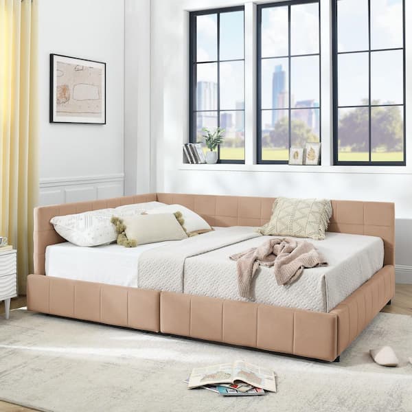 Farley Pink Velvet Upholstered Queen Size Daybed with Storage Drawers, Tufted Bed Frame, Armrests