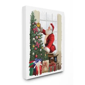 24 in. x 30 in."Holiday Santa Decorating Christmas Tree with Gifts Painting" by Artist P.S. Art Canvas Wall Art