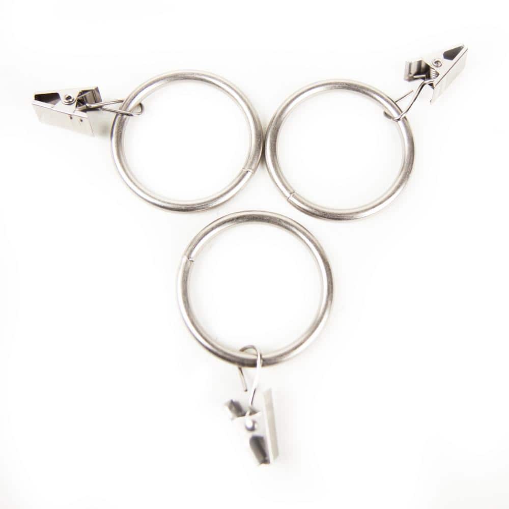 Satin Nickel Curtain Rings with Clips, Set of 10