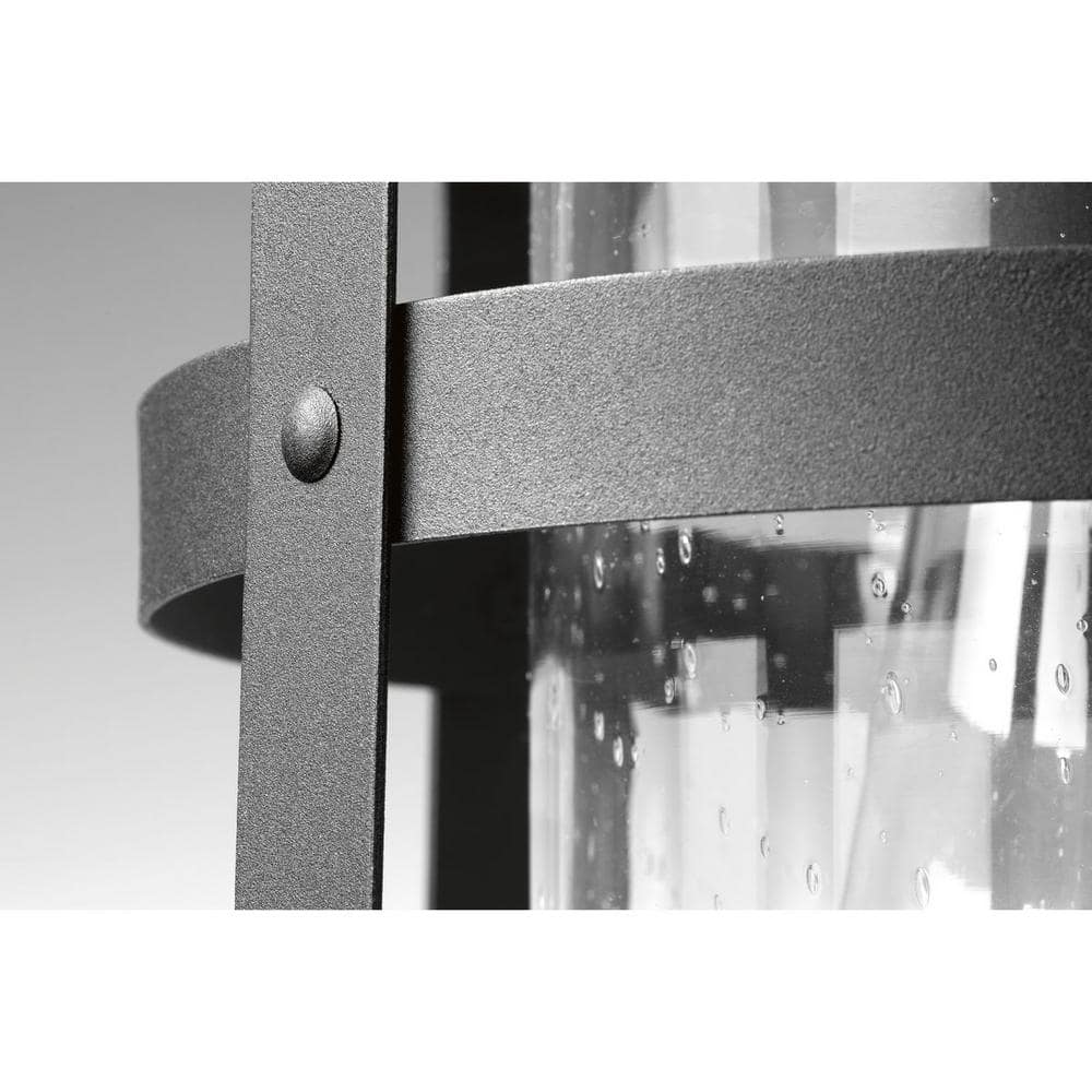 Haslett Black Steel Outdoor Wall Lantern with Seeded Glass