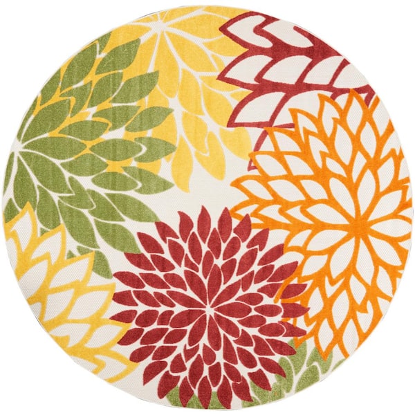 Reviews for Nourison Aloha Red Multi Colored 8 ft. x 8 ft. Round Floral ...