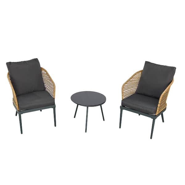Tenleaf 3-Piece Gray Metal Patio Conversation Set with Gray Cushions