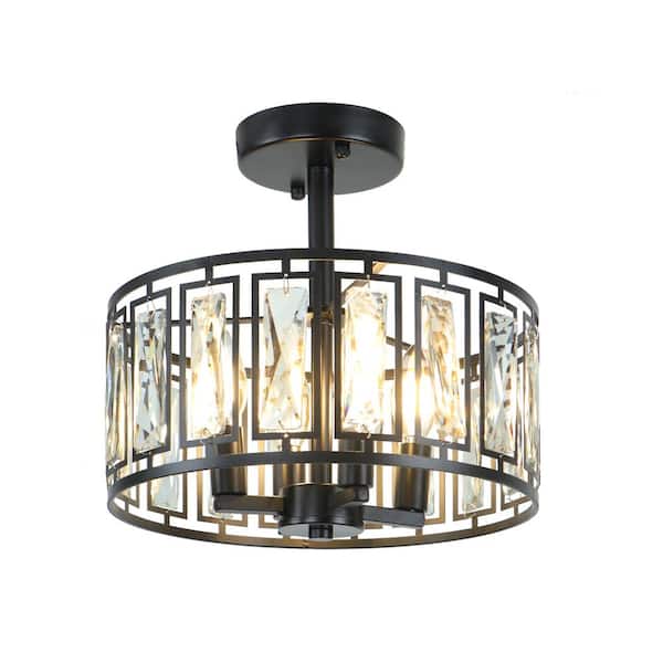Unbranded 12.5 in. 4-Light Modern Small Crystal Black Semi Flush Mount Ceiling Light for Kitchen Island Dining Room