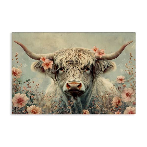 Stupell Industries Cow with Cherry Blossoms by LSR Design Studio Unframed Animal Graphic Art Print 20 in. x 30 in.