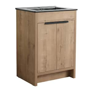 Yunus 24 in. W x 18 in. D x 34 in. H Freestanding Bath Vanity in Imitative Oak with Black Ceramic Sink