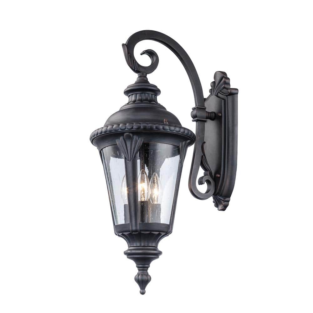 Rust Brown Seeded Glass Outdoor Wall Lantern Sconce