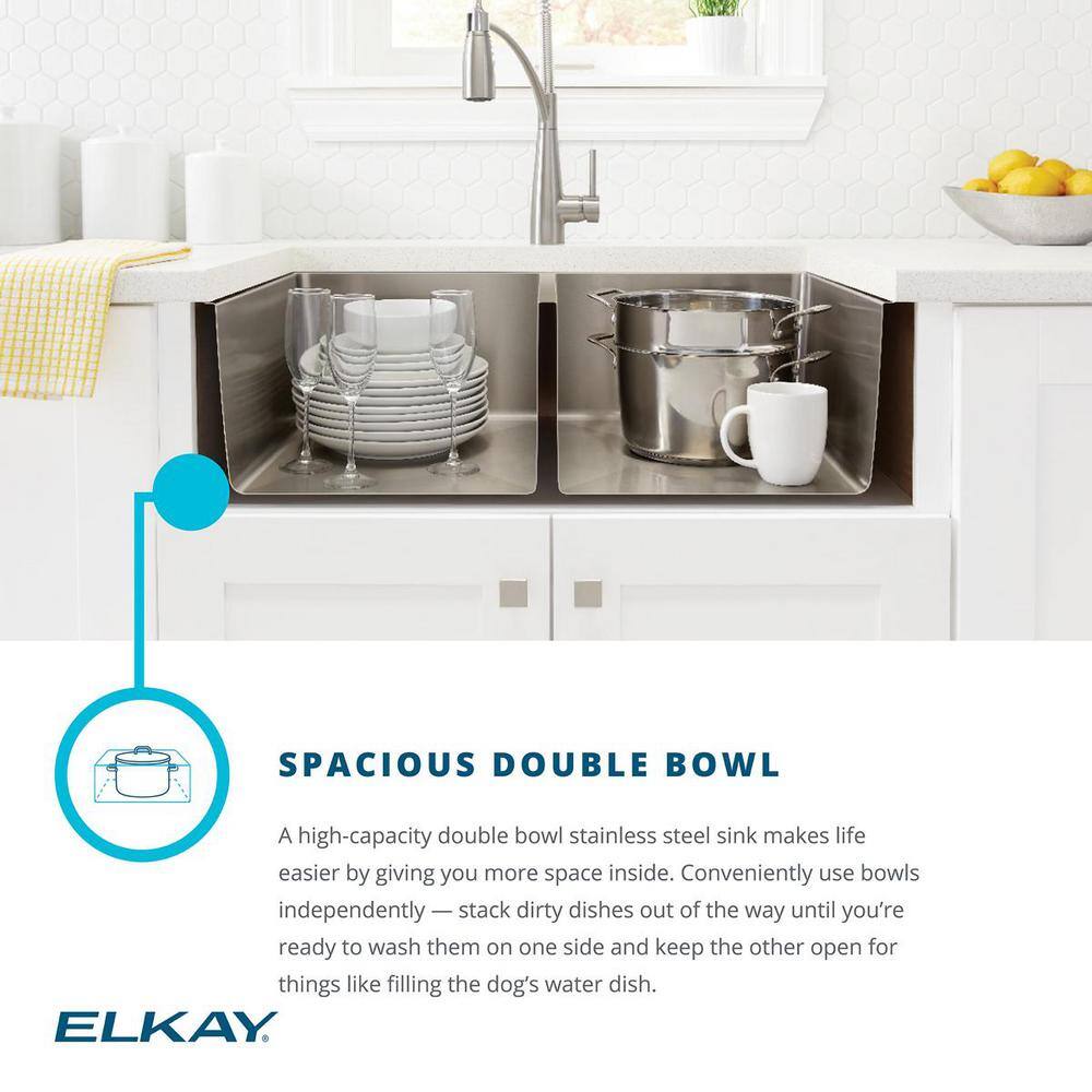 Elkay Crosstown 36" Satin Stainless Steel Double Bowl Farmhouse Sink Kit