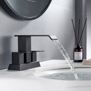 4 in. Centerset Double Handle Low Arc Bathroom Faucet with Pop-up Drain Included in Matte Black