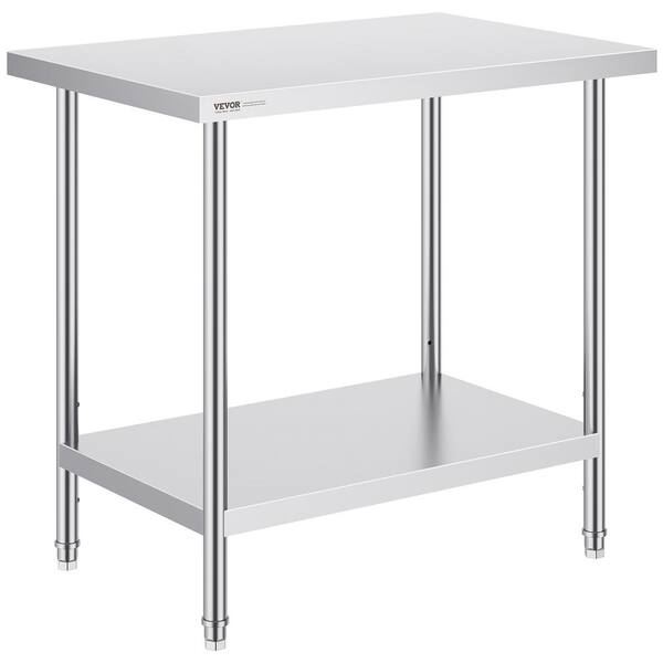 VEVOR 24 x 36 x 34 In. Stainless Steel Commercial Kitchen Prep Table Silver, 750 lbs. Load Capacity with 3-Adjustable Height
