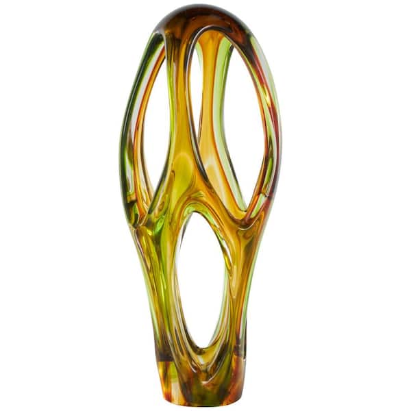 Orange Glass Ombre Cutout Abstract Sculpture with Green Accents
