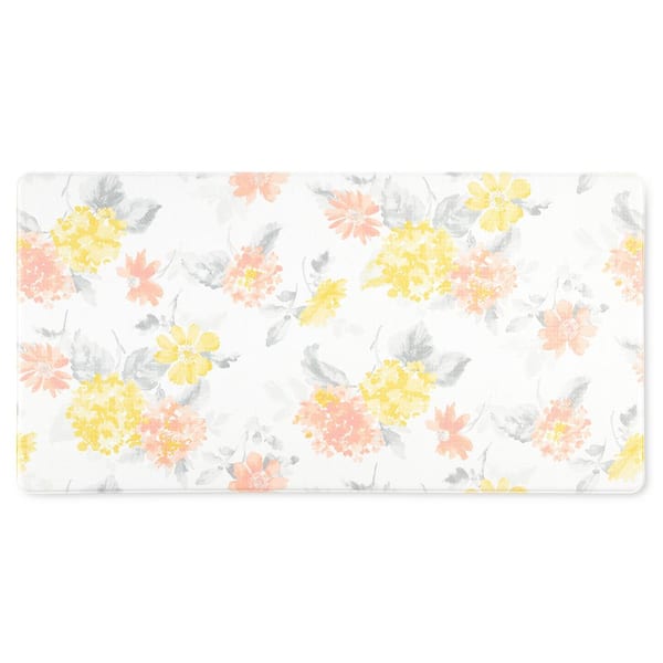 MARTHA STEWART Amber Floral Daisy Stripe Yellow/Coral 20 in. x 39 in. Anti Fatigue Reversible Water Resistant Kitchen Mat