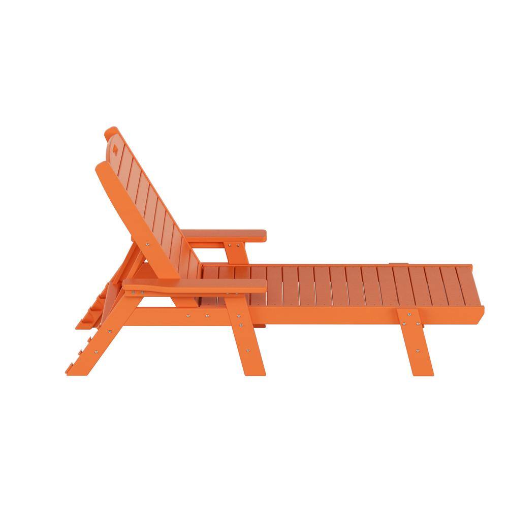 78.3" Orange HDPE Outdoor Chaise Lounge with Arms