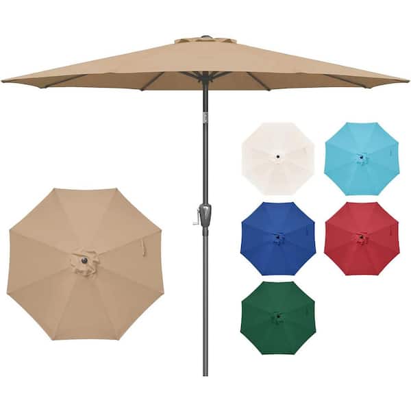 HOTEBIKE 9 ft. Patio Umbrella Outdoor Table Market Yard Umbrella with Push Button Tilt/Crank and 8 Sturdy Ribs in Tan