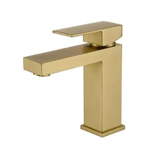 Single Handle Single Hole Bathroom Sink Vanity Faucet in Brushed Gold