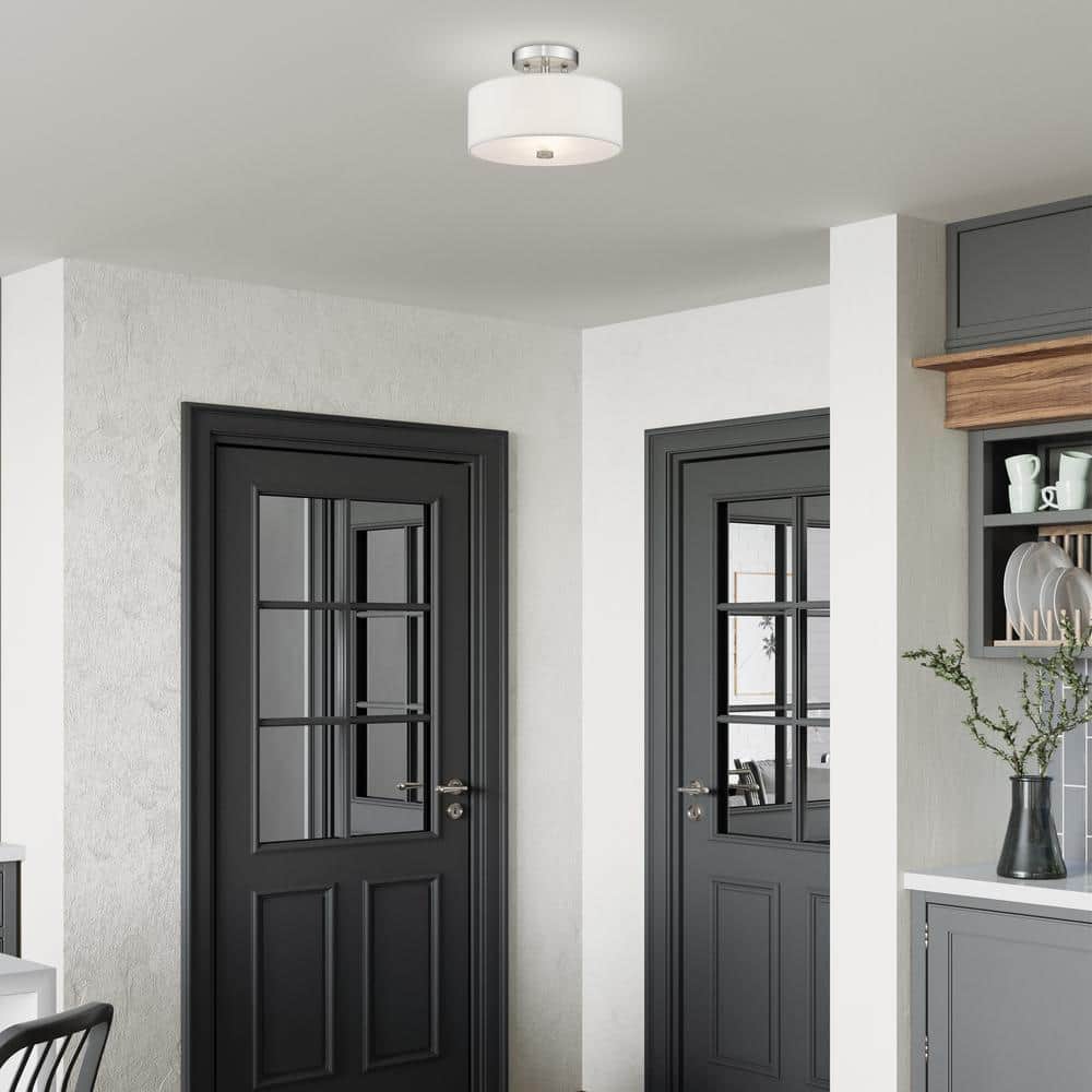 Elegant Brushed Nickel Drum Shade Semi-Flush Mount Light