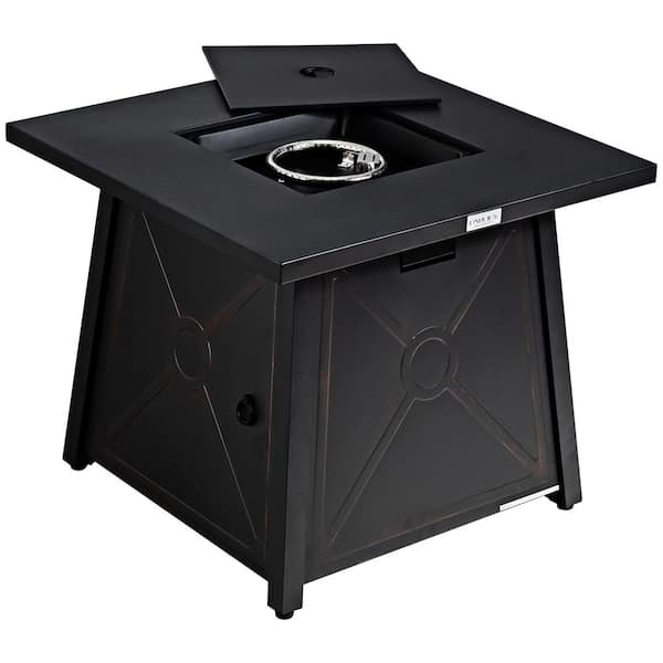 Costway Black Square Metal 25 in. Height Fire Pit Table with Waterproof Cover Lava Rock 50,000 BTU 2-in-1 Function