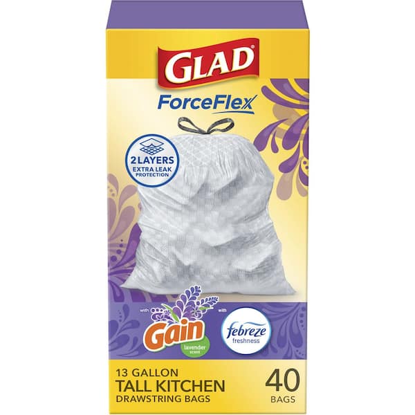 13 Gal. Tall Kitchen Drawstring Febreze Lavender Odor Shield Trash Bags (40-Count)