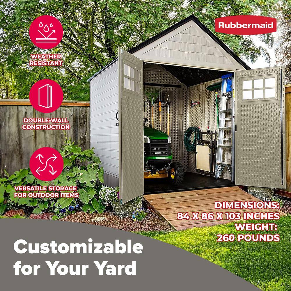 Beige 7' x 7' Resin Outdoor Storage Shed with Windows